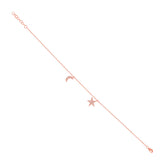 0.15ct 14k Rose Gold Diamond Star and Crescent Moon Anklet